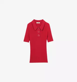 Рубашка-Поло облегающего кроя из трикотажа в рубчик Sandro, красный