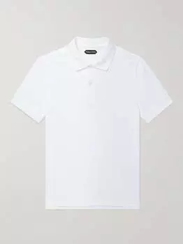 Рубашка поло облегающего кроя с вышитым логотипом и хлопковым пике TOM FORD, белый