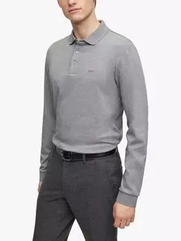 Рубашка-поло обычного кроя с длинными рукавами BOSS Pado 30, средне-серый