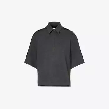 Рубашка-поло оверсайз из эластичной ткани с украшением на молнии Victoria Beckham, серый