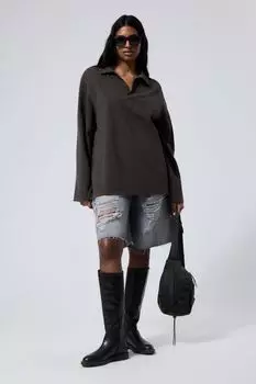 Рубашка-Поло оверсайз с длинными рукавами Weekday, серый