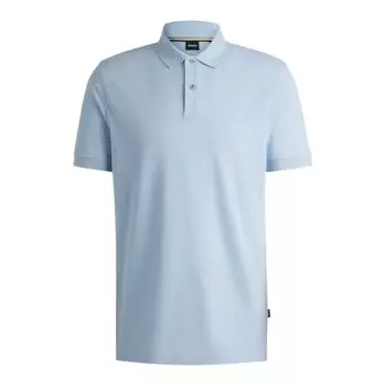 Рубашка-поло Pallas Regular-fit из хлопка с вышитым логотипом BOSS, светло-голубой
