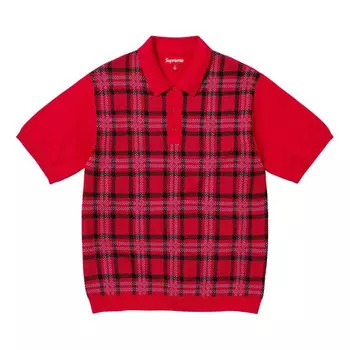 Рубашка поло plaid knit s/s polo 'red' Supreme, красный