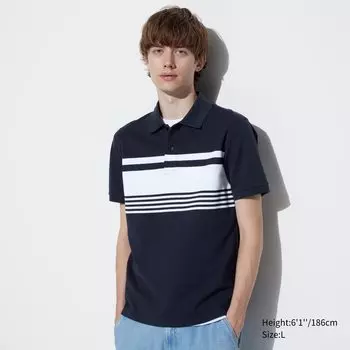 Рубашка-поло полосатая Uniqlo Dry Pique с короткими рукавами, темно - синий