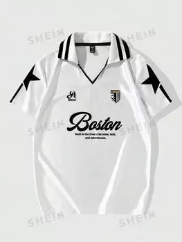 Рубашка-поло Prep, с надписью, мужская, подходит для ежедневного ношения. Весной и летом школа Romwe, белый