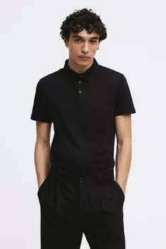 Рубашка-поло приталенного кроя H&M, черный