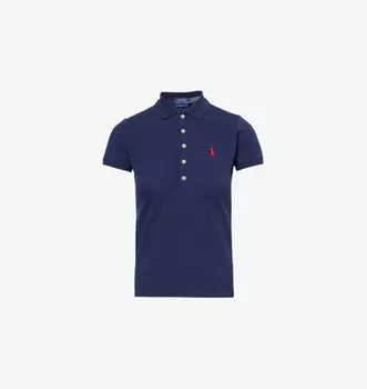 Рубашка-Поло приталенного кроя Julie из хлопкового пике с короткими рукавами Polo Ralph Lauren, синий