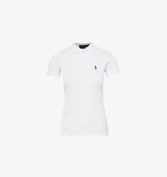 Рубашка-Поло приталенного кроя Julie из хлопкового пике с короткими рукавами Polo Ralph Lauren, белый
