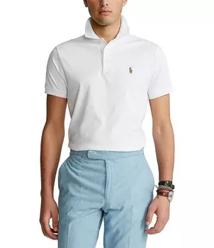 Рубашка-поло приталенного кроя Polo Ralph Lauren из мягкого хлопка с короткими рукавами и разноцветными пони, белый