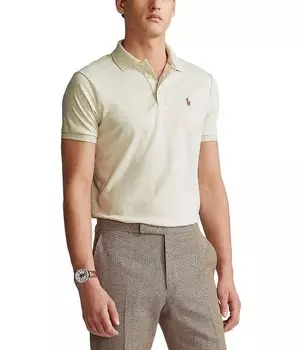 Рубашка-поло приталенного кроя Polo Ralph Lauren из мягкого хлопка с короткими рукавами и разноцветными пони, бежевый