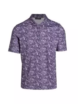 Рубашка-поло приталенного кроя с принтом Saks Fifth Avenue, темно-синий