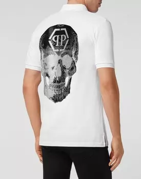 Рубашка-поло приталенного кроя SS Череп с кристаллами Philipp Plein, белый