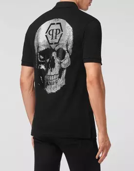 Рубашка-поло приталенного кроя SS Череп с кристаллами Philipp Plein, черный