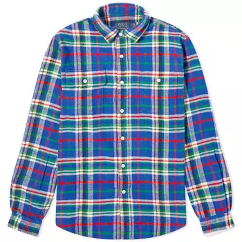 Рубашка Polo Ralph Lauren Brushed Flannel Plaid Check, цвет Royal & White Multi