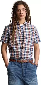 Рубашка Polo Ralph Lauren Classic Fit Plaid Oxford Shirt, цвет White Blue Multi