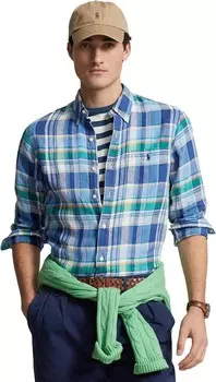 Рубашка Polo Ralph Lauren Classic Fit Plaid Linen Shirt, цвет 6357A Blue/Green Multi
