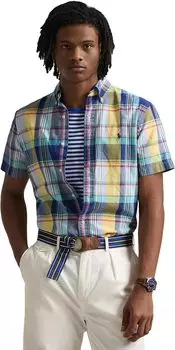 Рубашка Polo Ralph Lauren Classic Fit Plaid Oxford Shirt, цвет Navy/Yellow Multi