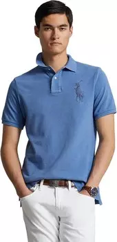 Рубашка Polo Ralph Lauren Custom Slim Fit Big Pony Mesh Polo Shirt, цвет Nimes Blue