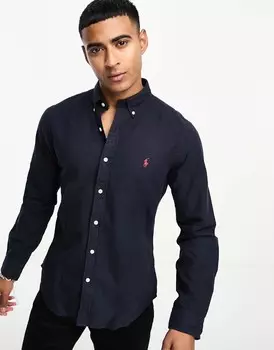 Рубашка Polo Ralph Lauren Icon Logo Slim Fit Garment Dyed Oxford, темно-синий