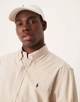 Рубашка Polo Ralph Lauren из эластичного поплина с полосками и логотипом, бежевого/белого цвета, индивидуальный пошив