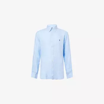 Рубашка Polo Ralph Lauren из льна с длинными рукавами и отложным воротником на пуговицах, синий