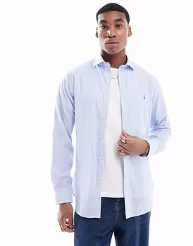 Рубашка Polo Ralph Lauren из поплина в полоску, облегающего кроя, с логотипом и воротником-стойкой, синего и белого цветов