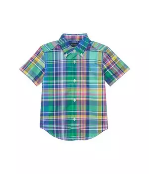 Рубашка Polo Ralph Lauren Kids Gingham Cotton Poplin Short-Sleeve Shirt, цвет B6755 Seafoam Blue Multi