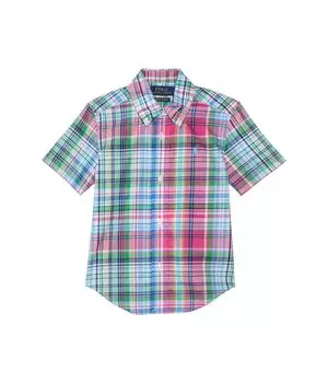 Рубашка Polo Ralph Lauren Kids Plaid Cotton Poplin Short-Sleeve Shirt, цвет B6764b Pink Blue Multi