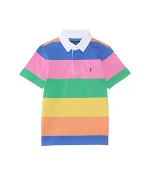 Рубашка Polo Ralph Lauren Kids Striped Cotton Short-Sleeve Rugby Shirt, цвет Laguna Pink Multi/C7940
