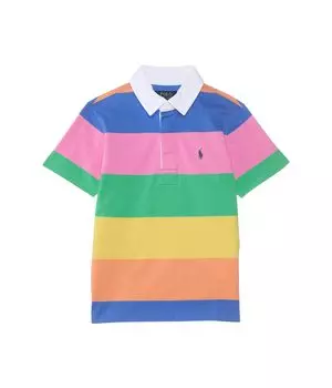 Рубашка Polo Ralph Lauren Kids Striped Cotton Short-Sleeve Rugby Shirt, цвет Laguna Pink Multi/C7940
