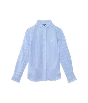 Рубашка Polo Ralph Lauren Kids Striped Linen Shirt, цвет B6749A Light Blue/White