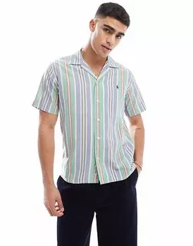 Рубашка Polo Ralph Lauren с короткими рукавами и логотипом в полоску, классического свободного кроя в сине-зеленом цвете