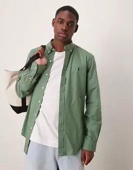 Рубашка Polo Ralph Lauren с логотипом и эластичным поплином облегающего кроя светло-зеленого цвета
