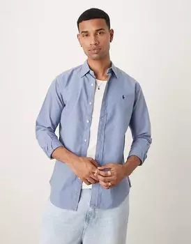 Рубашка Polo Ralph Lauren с логотипом, индивидуальная посадка, синяя