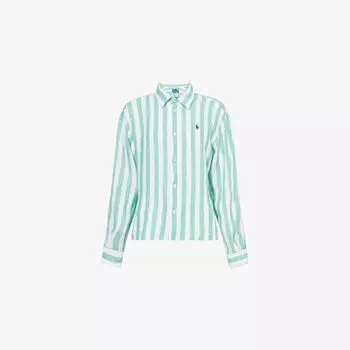 Рубашка Polo Ralph Lauren с вышитым логотипом бренда полосатая льняная, бело-зеленый