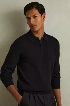Рубашка поло Regis из шерсти с полумолнией Reiss, черный