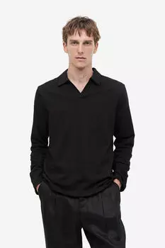 Рубашка-поло regular fit с длинными рукавами H&M, черный