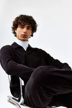 Рубашка-поло regular fit с длинными рукавами H&M, черный