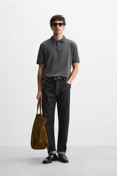Рубашка поло с базовой текстурой пике ZARA, цвет Charcoal