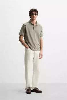 Рубашка поло с базовой текстурой пике ZARA, цвет Light khaki