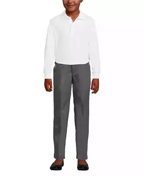 Рубашка-поло с длинным рукавом для девочек из интерлока Lands' End, белый