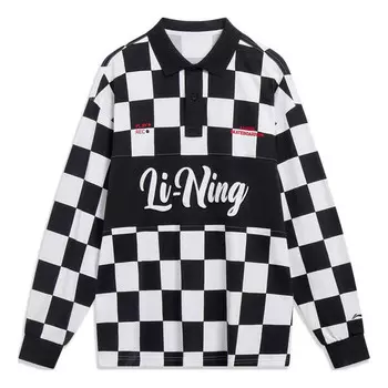 Рубашка поло с длинным рукавом и рисунком в шахматную клетку Li-Ning, черный