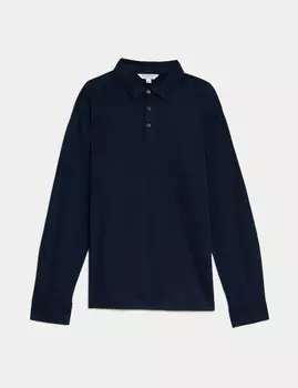 Рубашка поло с длинным рукавом из чистого хлопка Supima Autograph, темно-синий