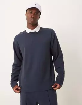 Рубашка-поло с длинным рукавом New Look в цвете «тёмно-синяя»