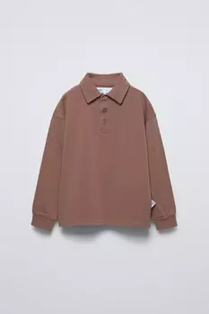 Рубашка-поло с длинным рукавом ZARA, терракота