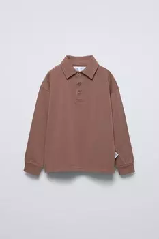 Рубашка-поло с длинным рукавом ZARA, терракота