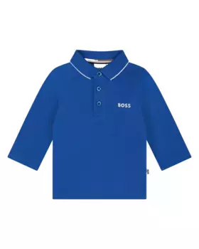 Рубашка-поло с длинными рукавами из 100% хлопка для маленьких мальчиков BOSS Kidswear, цвет Azul ndigo