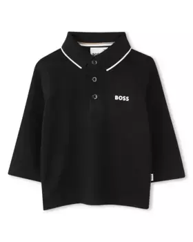 Рубашка-поло с длинными рукавами из 100% хлопка для маленьких мальчиков BOSS Kidswear, черный