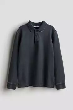 Рубашка-Поло с длинными рукавами из хлопкового пике H&M, черный