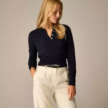 Рубашка поло с длинными рукавами из легкой кашемировой смеси J.Crew, черный